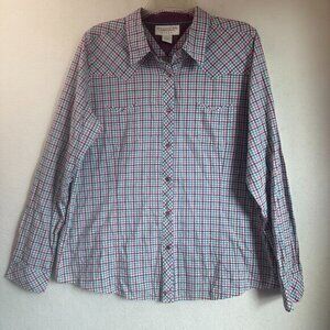 Wrangler Blues shirt women XXL pearl snap purple‎ blue check faux suede collar